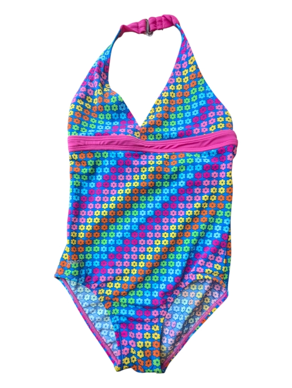 NWT Speedo Girls One Piece Swimsuit | Bright Floral Halter | Sz 12 Lisa Frank